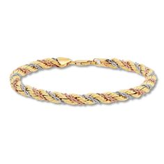 Rope chains crafted of 14K white and rose gold give this 14K yellow gold bracelet for her its distinctive look. The bracelet is 7.5 inches in length. Bracelet Rope, Bracelet For Her, Diamond Wedding Jewelry, Jewelry Education, Jewelry Advice, Jared The Galleria Of Jewelry, Yellow Gold Bracelet, Gemstone Bracelets, Rope Chain