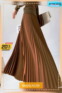 Elegant Regular Fit Plain Skirt Chic Brown Pleated Maxi Skirt, Chic Brown Pleated Skirt For Winter, High Waist Flowy Brown Skirt, Brown Non-stretch Flared Skirt, Long Pleated Brown Skirt, Non-stretch Brown Long Skirt, Non-stretch Long Brown Skirt, Brown Pleated Long Skirt, Chic Non-stretch Brown Skirt