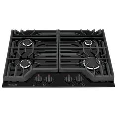 a black gas stove top with three burners