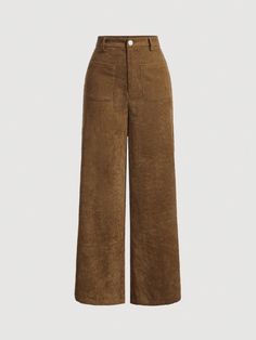 Brown Casual Collar  Woven Fabric Plain Straight Leg Embellished Non-Stretch  Women Clothing High Waist Wide Leg Pants, Women Pants, Amazing Products, Straight Leg Pants, Scooby Doo, Women Clothing, Wide Leg Pants, Woven Fabric, Straight Leg