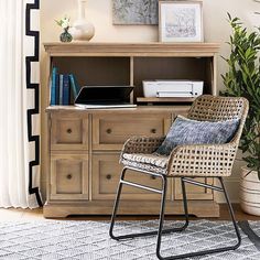 a chair sitting in front of a wooden desk