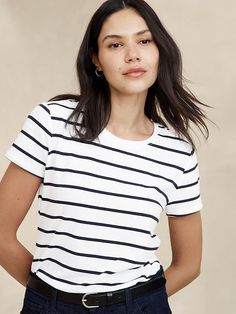 Timeless Crew-Neck T-Shirt | Banana Republic Factory Trendy Crew Neck Short Sleeve Top For Casual Gatherings, Trendy Crew Neck T-shirt For Workwear, White Crew Neck Short Sleeve Top For Work, Casual Crew Neck T-shirt For Work, Classic Crew Neck Short Sleeve Top For Spring, Classic Short Sleeve Crew Neck Top For Spring, Basic Crew Neck Tops For Casual Gatherings, White Crew Neck T-shirt For Workwear, Casual Scoop Neck Top For Work