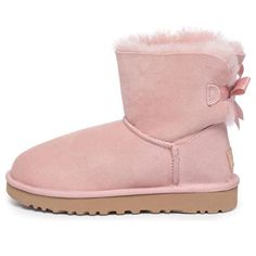 UGG Mini Baley Bow II 1016501-PCRY (SNKR/Women's) Dollette Shoes, Pink Uggs With Bows, Uggs Pink, Pink Snow Boots, Brown Uggs, Cute Uggs, Pink Ugg Boots, Dream Wishlist, Pink Uggs