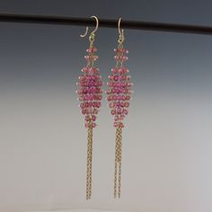 Beaded 18 karat gold Tourmaline Earrings Chip Jewelry, Framed Jewelry, Bar Jewelry, Tourmaline Earrings, Gold Dangle Earrings, Silver Jewelry Design, Tourmaline Beads, Long Dangle Earrings, Red Earrings