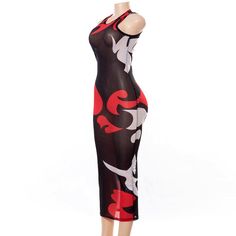 Add some excitement to your wardrobe with this sexy maxi dress. This dress features vibrant red and white print and is see-through. 
Specifications:
Stretch: Slight Stretch
Style: See Through
﻿Model is wearing a size Medium. Sheer Mesh Maxi Dress For Beach, Red Maxi Dress For Beach Cover-up, Summer Printed Maxi Dress For Night Out, Red Beachwear Midi Dress For The Beach, Red Beachwear Midi Dress For Vacation, Sheer Maxi Dress For Vacation, Summer Sheer Maxi Dress For Night Out, Summer Club Dress With Floral Print, Red Midi Beachwear Dress For The Beach