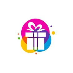 a colorful gift box with a bow on it's top and circles around it