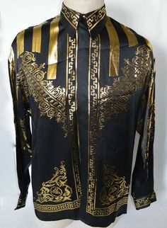 FOR SALE: NWT RARE MEN'S CREME DE SILK METALLIC MULTI-COLOR SILK SHIRT.  STYLE BLACK & GOLD 5475. THE FLASH IS BOUNCING OFF THE SHIRT. THIS SHIRT IS BEAUTIFUL. SIZE X-LARGE Measurements: Please, refer to measurement to determine fit. Please, fell free ask any questions you have, in order to determine if this item will fit. SECTION S M L XL 2X 3X 4X 5X CHEST 44 46 48 50 52 55 58 61 SHOULDER 21 22 23 24 25 26 27 28 LONG SLV 23.5 24 24.5 25 25.5 26 27 28 BOTTOM 44 46 48 50 52 55 58 61 BACK/L 30.5 3 Silk Shirt Style, Silk Shirt, The Flash, Casual Button Down Shirts, Metallica, Shirt Style, Casual Shirts, Mens Accessories, Multi Color