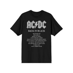 Rock one of the most iconic albums in this men's AC/DC Back In Black Song List Tee. Rock one of the most iconic albums in this men's AC/DC Back In Black Song List Tee.Click on this MEN'S GUIDE to find the perfect fit and more! Crewneck Short sleevesFABRIC & CARE Cotton Machine wash Imported Gender: male. Age Group: adult. Pattern: Graphic. Black Band Logo T-shirt With Relaxed Fit, Black Band Logo T-shirt Relaxed Fit, Black Band Logo T-shirt In Relaxed Fit, Black Relaxed Fit T-shirt With Band Logo, Black Cotton Rock And Roll T-shirt, Rock And Roll Black Cotton T-shirt, Black Rock And Roll Cotton T-shirt, Black Relaxed Fit Music-themed T-shirt, Black Band Logo T-shirt For Concert