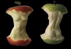 two pieces of fruit that have been cut in half to look like women's butts