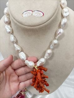 Fantastic choker necklace of excellent quality baroque pearls, with an eye-catching natural rough coral pendant. Shipped in gift box Thank you so much ♥️ Mary's laboratory Coral Pendant, Baroque Pearl Necklace, Natural Coral, Bib Necklaces, Coral Necklace, Pearl Choker, Baroque Pearls, Favorite Jewelry, Choker