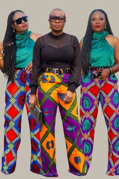 Ankara pants Showcases the authenticity and beauty of Ankara fabric. The vibrant, eye-catching patterns are a testament to the rich traditions and craftsmanship of African design. Multicolor Wide-leg Party Pants, Wide Leg Multicolor Pants For Party, Ankara Pants, African Pants, Boot Cut Pants, Fruit Shop, Ankara Print, Vintage Inspired Fashion, Boot Print