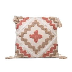 a decorative pillow with tassels on the front and back, featuring an intricate design