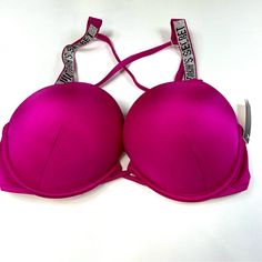 New Victoria’s Secret 34d Bombshell Bikini Top Shine Strap Pink Fuchsia Qax 2748 Lot #2748 New With Tags Main Adjustable Straps Color Is Like A Dark Pink/Fuchsia-Like Color Underwire Adds 2 Cups Sizes Strappy Spell Out Shine Straps, Bedazzled Rhinestone Bling Victoria Secret Diamond Strap, Pink Fitted Swimwear With Straps, Fitted Pink Swimwear With Straps, Pink Underwire Swimwear With Straps, Fitted Pink Swimwear With Removable Bra Pads, Pink Swimwear With Built-in Bra, Pink Stretch Swimwear With Straps, Push-up Swimwear With Padded Cups, Pink Swimwear With Adjustable Straps For Party