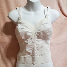 Vintage 60s Like New White Bustier Lingerie "Exquisite Fully" Hook & Eye Front Closure, Adjustable Straps With Narrow Pads On Shoulders 34b, Not 36b. Runs Small. Fitted Bra With Medium Bust Support For Daywear, Vintage Corset With Lace Trim, Fitted Full Cup Bra For Daywear, Fitted Full Coverage Bra For Daywear, Full Coverage Bra For Daywear, Vintage Fitted Camisole With Built-in Bra, Vintage Sleeveless Top With Boned Bodice, Ruffle Lace Top, Pregnancy Belly Band