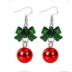 red and green christmas ornament earrings with bow