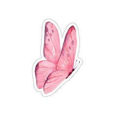 a pink butterfly sticker with dots on it's wings, flying in the air