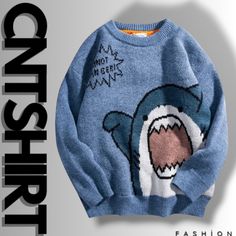 Get cozy and stylish with this Shark Sweater from CNPANT. Perfect for winter ❄️, this knit jumper features an adorable shark cartoon design 🦈, making it a unique and playful addition to your wardrobe. Ideal for those who love Harajuku and Y2K fashion trends, this sweater offers an oversized fit for maximum comfort. Available in multiple colors 🌈, it's made from high-quality materials to keep you warm and comfortable all season long. Features: - Shark cartoon design 🦈 - Oversized fit 👕 - High Couples Streetwear, Shark Sweater, Loose Knit Jumper, Korean Y2k, Shark Sweatshirt, Winter Cartoon, Hip Hop Trends, Estilo Harajuku, Turtleneck Style