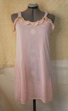 "Vintage Pink Ruffle Rose Baby Doll Style Nylon Nightgown Slip In Size Medium. Excellent Condition. Measurements Are; Bust: 36\" Waist: 36\" Length: 34\"" Pink Sheer Stretch Dress, Pink Stretch Sheer Dress, Pink Slip Dress For Summer Nights, Pink Stretch Slip Dress With Spaghetti Straps, Pink Ruffle Dress For Bedtime, Pink Feminine Slip Dress For Night, Pink Feminine Night Slip Dress, Pink Camisole Nightgown For Bedtime, Pink Sleeveless Coquette Slip Dress