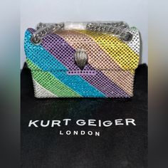 This Bag Is Brand New Dimensions: 7.68'' W X 5.12'' H X 2.76'' D Material Is Textile Comes With A Kurt Geiger Dust Bag Luxury Multicolor Bags With Chain Strap, Luxury Multicolor Bag With Chain Strap, Luxury Multicolor Bags With Rhinestones, Designer Rhinestone Clutch Bag, Luxury Rhinestone Bags For Shopping, Designer Rectangular Shoulder Bag With Rhinestones, Designer Rhinestone Rectangular Shoulder Bag, Designer Rectangular Rhinestone Shoulder Bag, Designer Multicolor Shoulder Bag For Evening