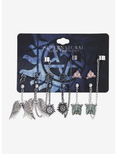 Supernatual Icons Cuff Earring Set | Hot Topic Jay Christmas, Alt Style Outfit, Anti Possession Symbol, Spooky Outfits, Supernatural Jewelry, Horror Earrings, Supernatural Shirt, Supernatural Merchandise, Creepy Cute Fashion