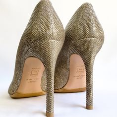 Brand: Stuart Weitzman Type: Heels / Pump Condition: New And Unworn, Sole Protected, And Fabric Protected (See Below For More Details) Size: 7b / 37eu Color: Gold / Metallic Material: Fabric Pattern: Crystal Effect Heel Height: 4in/100mm Assessory: Dust Bag Reason For Selling: I Used To Love Collecting Heels (Manolo, Jimmy Choo, Stuart Weitzman, Aquazzura, Etc.). I Have Envisioned Myself Eventually Wearing Them Because They Are Just So Beautiful. However, Recently My Priority And Career Directio Shoe Repair, Fabric Pattern, Stuart Weitzman, Fabric Patterns, Pumps Heels, Jimmy Choo, Shoes Women Heels, Gold Metal, Heel Height