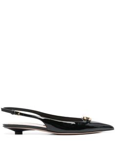 black calf leather patent finish pointed toe VLogo Signature branded leather insole leather sole 20mm kitten heel buckle-fastening slingback strap Golden Logo, Valentino Black, Valentino Women, Ballerina Shoes, Kinds Of Shoes, Leather Cap, Boot Pumps, Sneaker Heels, Ballet Flat Shoes