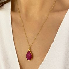 ✔️Genuine Red Ruby Necklace✔️ High-Quality 925 Sterling Silver ✔️ 24K Gold Finish✔️ This Real Ruby necklace is great for wearing alone or for layering with other necklaces. It is the perfect gift for your girlfriend, sister, bridesmaids, or even yourself! Made by hand in Greece. Moreover, RUBY is a really powerful crystal that promotes self-confidence and good fortune 👉A few words about Genuine Red Ruby . Rubies are thought to guarantee good health, wealth, wisdom, and success in love. Ruby is Red Gemstone Necklace For Her, Red Gemstone Necklace As A Gift For Her, Red Crystal Pendant Necklace With Natural Stones, Red Natural Stone Crystal Pendant Necklace, Ruby Gemstone Teardrop Pendant Necklace, Red Gemstone Pendant Crystal Necklaces, Red Gemstone Pendant Crystal Necklace, Red Pendant Crystal Necklaces With Gemstone, Red Faceted Pendant Necklaces