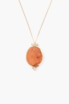 A carved terracotta cameo pendant wrapped in 14k yellow gold with a .03ct diamond inlay decorates a delicate solid gold chain.14k yellow gold, terracotta, white diamond.Chain Length: 17" - 19" adjustable, Pendant: 16x19mmHandmade in Los Angeles. This item is one-of-a-kind. Simple Chain Necklace, Delicate Gold Chain, Pearl Necklace Earrings, Solid Gold Chains, 14k Gold Necklace, Cameo Pendant, Diamond Chain, Stunning Necklace, Anklet Jewelry