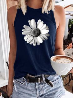 Grey Daisy Women's Sleeveless Shirt Sports Mom, Sleeveless Crop Top, Sleeveless Shirt, Blue Dark, Nice Tops, Casual T Shirts, Shirt Design