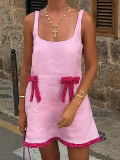 43115372281903|43115372314671|43115372347439 Summer A-line Mini Dress With Tie Straps, Pink Sleeveless Sundress For Summer, Spring Sleeveless Mini Dress With Bow, Sleeveless Mini Dress With Bow For Spring, Spring Sleeveless Mini Dress For Picnic, Chic Pink Sundress With Tie Straps, Cute Pink A-line Mini Dress, Pink A-line Sleeveless Dress For Spring, Chic Sleeveless Mini Dress For Picnic