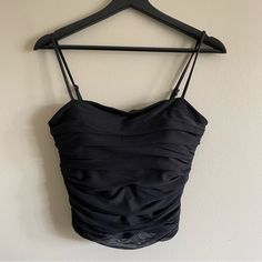 Express Ruched Tank Nwt Black Tops With Ruched Back For Summer, Black Ruched Tops For Evening, Black Ruched Tops For Party, Linen Crop Top, Racerback Top, Sequin Tank, Lace Babydoll, Floral Tank Top, Gray Tank