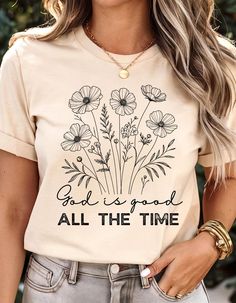 This motivational T-Shirt is perfect for women looking to express their faith and positivity. With inspiring messages like 'God Is Good All The Time' and 'God Is Good', this shirt brings a sense of hope and encouragement to everyday life. Ideal for women who want to spread positivity and faith, this T-Shirt is great for religious gatherings, church events, or casual wear. Product features - Made with 100% Airlume combed and ring-spun cotton for a lightweight and breathable feel - Retail fit for Inspiring Messages, Church Events, Jesus Bible, Inspirational Shirt, Christian Women, Religious Gifts, Christian Shirts, God Is Good, God Is