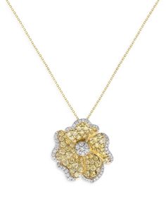 Bloomingdale's Yellow & White Diamond Flower Pendant Necklace in 14K White & Yellow Gold, 3.25 ct. t.w. - 100% Exclusive Luxury Flower Shaped Jewelry With Pave Setting, Formal Flower Shaped Jewelry With Pave Setting, Yellow Gold Diamond Necklace With Brilliant Flower Cut, Dazzling Yellow Gold Flower-shaped Jewelry, White Gold Flower-shaped Jewelry With Pave Setting, Formal Flower-shaped Jewelry With Pave Setting, Yellow Flower Shaped Jewelry For Formal Occasions, Luxury Yellow Flower Shaped Jewelry, Luxury Yellow Flower-shaped Jewelry