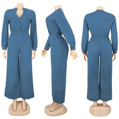 Fashion Women Long Sleeve Solid Cargo Pants Jumpsuit Chic Overalls With Pockets, Casual Long Sleeve Solid Color Pantsuit, Casual Long Sleeve Solid Pantsuit, Fall Workwear Solid Color Jumpsuits And Rompers, Fall Workwear Jumpsuits And Rompers In Solid Color, Fall Wide Leg Jumpsuits And Rompers With Pockets, Fall Wide-leg Jumpsuits And Rompers With Pockets, Solid Color Wide Leg Jumpsuits For Fall, Solid Wide Leg Jumpsuits For Fall