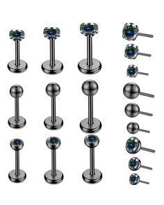 a set of six pairs of surgical steel barbells with swarong crystals