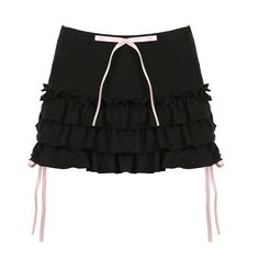 LIZAKOSHT - Women's Bow Decor Frill Trim Tiered Layer Skirt, Solid Color Drop Waist Mini Skirt, Ladies Summer Bottoms for Party Club Dating Pink Harajuku Style Skort, Pink Harajuku Mini Skort, Harajuku Style Pink Mini Skort, Harajuku Pink Mini Skort, Harajuku Style Party Skirt For Spring, Harajuku Style Ruffled Mini Skirt For Summer, Black Harajuku Style Summer Skirt, Harajuku Style Skirt For Spring Party, Harajuku Ruffled Mini Skirt For Party