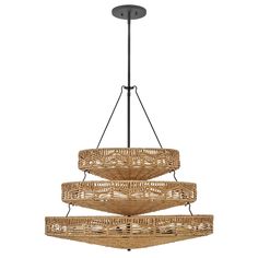 a chandelier with wicker baskets hanging from it's center and four lights on each side