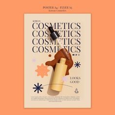 a magazine cover with an image of cosmetics on the front and bottom page, which reads cosmetic