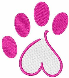 a pink paw print on a white background