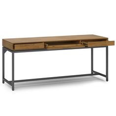 a wooden desk with two drawers on it