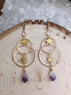 super lovely earrings Magical Moon, Amethyst Birthstone, Funky Jewelry, Birthstone Earring, Moon Stars, Amethyst Earrings, Fantasy Jewelry, Bijoux Diy, Jewelry Inspo