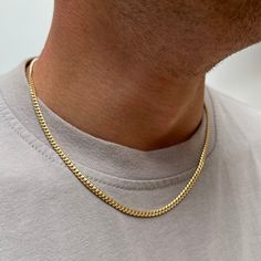 Italian made 925 Sterling Silver Miami Cuban Chain plated with 23K Gold - Available 2mm / 3.5mm / 4mm / 5mm DETAILS Thickness: 2MM / 3.5MM / 5MM Weight:  2MM - 18" 5.03g / 20": 5.8g / 22": 6.3g 3.5MM - 18": 13.6g / 20": 13.91g / 22": 15.91g  4MM - 20g - 26g 5MM - 18": 27.9g / 20": 29.89g / 22": 34g If you are wondering why there is such a price difference in price; the weight is the main reason for this difference. The 3.5mm is more than double the weight of the 2mm chain. If you have any questions please message us :) Closure: Stamped Lobster Clasp Materials: Italian 925 Sterling Silver / 23Kt Gold Plating Adjustable 5cm's included Link Style: Miami Cuban Packed in a Twistedpendant Jewellery Pouch SIZING This chain is available in 18" (45.8cm), 20" (50.8cm) & 22" (55.9cm).  The thickness Mens Gold Chain Necklace Style, Mens Gold Chain Necklace, Etsy Jewellery, Gold Chains For Men, Jewelry Chain, Miami Cuban, Silver Chain Style, Necklace For Men, Chain Gold