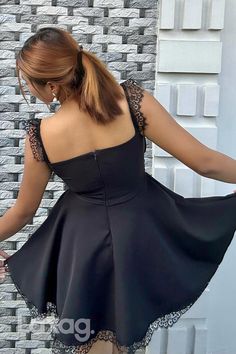 Elevate your style with our A-Line Spaghetti Straps Lace Sleek Satin Elegant Party Homecoming Dress. The delicate lace and sleek satin fabric will enhance your silhouette, making you feel elegant and confident. Perfect for any special occasion, this dress is sure to make heads turn. Fit And Flare Lace Party Dress, Party Lace Fit And Flare Dress, Fitted A-line Mini Dress With Lace Patchwork, Cocktail A-line Mini Dress With Lace Trim, Night Out Dress With Lace Bodice, Party Mini Dress With Lace Bodice, Spaghetti Strap Dresses With Lace Patchwork For Night Out, A-line Party Dress With Lace Patchwork, Formal Mini Dress With Lace Bodice For Summer