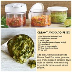 the recipe for creamy avocado pest is shown