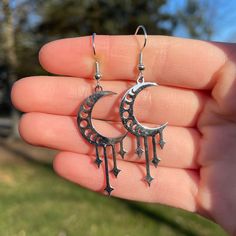 Pair of lovely silver Moon Phase with Stars Dangle Earrings *Lightweight *Hypoallergenic and nickel free *Handmade   *Super cute and trendy Trendy Silver Moon-shaped Earrings, Trendy Silver Moon Earrings, Novelty Earrings, Earrings Unique, Silver Moon, Pretty Earrings, Fun Earrings, Moon Phases, Unique Earrings