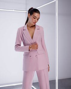 Fabric: Suiting fabric Cotton 65%, Polyester 35% Included: Blazer, Tops, Pants Blazer length: 74 cm/ 29 in Sleeve length: 61 cm/ 24 in Pants length: 116 cm/ 45,6 in 4 Buttons Wide-leg pants Sweetheart top Lining option: Fully-lined Dusty Pink Blazer, Womens Formal Wear, Pink Suits Women, Pink Pantsuit, Pantsuit For Women, Sweetheart Top, Formal Wear Women, Trouser Suit, Suit For Women