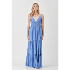 Blue Summer Maxi Dress WOOVEN DRESS Size + Fit Model is wearing size S Measurements taken from size S 5'9" / 175CM 32 24 34