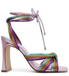 This block-heel sandal comes with drawstring and straps, demanding attention to the legs and adding a cheerful vibe! This is a must-have that goes from the office to the bar with great comfort. This style is versatile and perfect with jeans, dresses, skirts and shorts. Silver and multicolor sandal. The model features b Trendy Lace-up Sandals For Night Out In Spring, Trendy Ankle Tie Heels With Wrapped Heel, Trendy Block Heel Lace-up Sandals For Vacation, Trendy Lace-up Sandals With Block Heel For Vacation, Trendy Lace-up Block Heel Sandals For Vacation, Trendy Strappy Lace-up Sandals, Trendy Synthetic Lace-up Sandals With Wrapped Heel, Trendy Lace-up Sandals With Block Heel For Night Out, Casual Synthetic Lace-up Sandals For Party