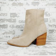 New Smooth Leather Shapes The Upper Of This Sophisticated Bootie With A Pointy Toe. Leather Upper/Synthetic Lining And Sole Imported Spring Ankle Boots With Stacked Heel, Spring Heeled Boots With Block Heel, Ankle Boots With Stacked Heel For Spring, Trendy Ankle Booties For Spring, Trendy Spring Ankle Booties, Trendy Beige Heels For Fall, Beige Suede Booties With Stacked Heel, Spring Suede Boots With Stacked Heel, Suede Boots With Stacked Heel For Spring