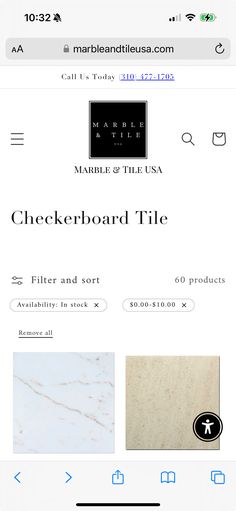 the website for marble tile company is displayed on an iphone screen, and it appears to be looking very similar